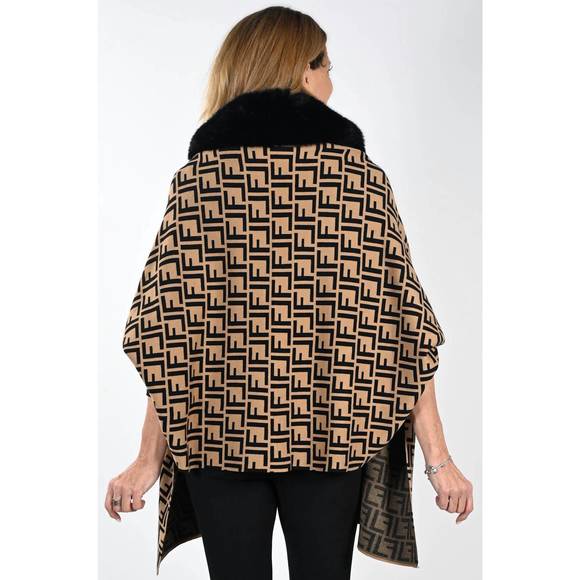 NEW FRANK LYMAN camel/black knit poncho in black/camel - Picture 3 of 3